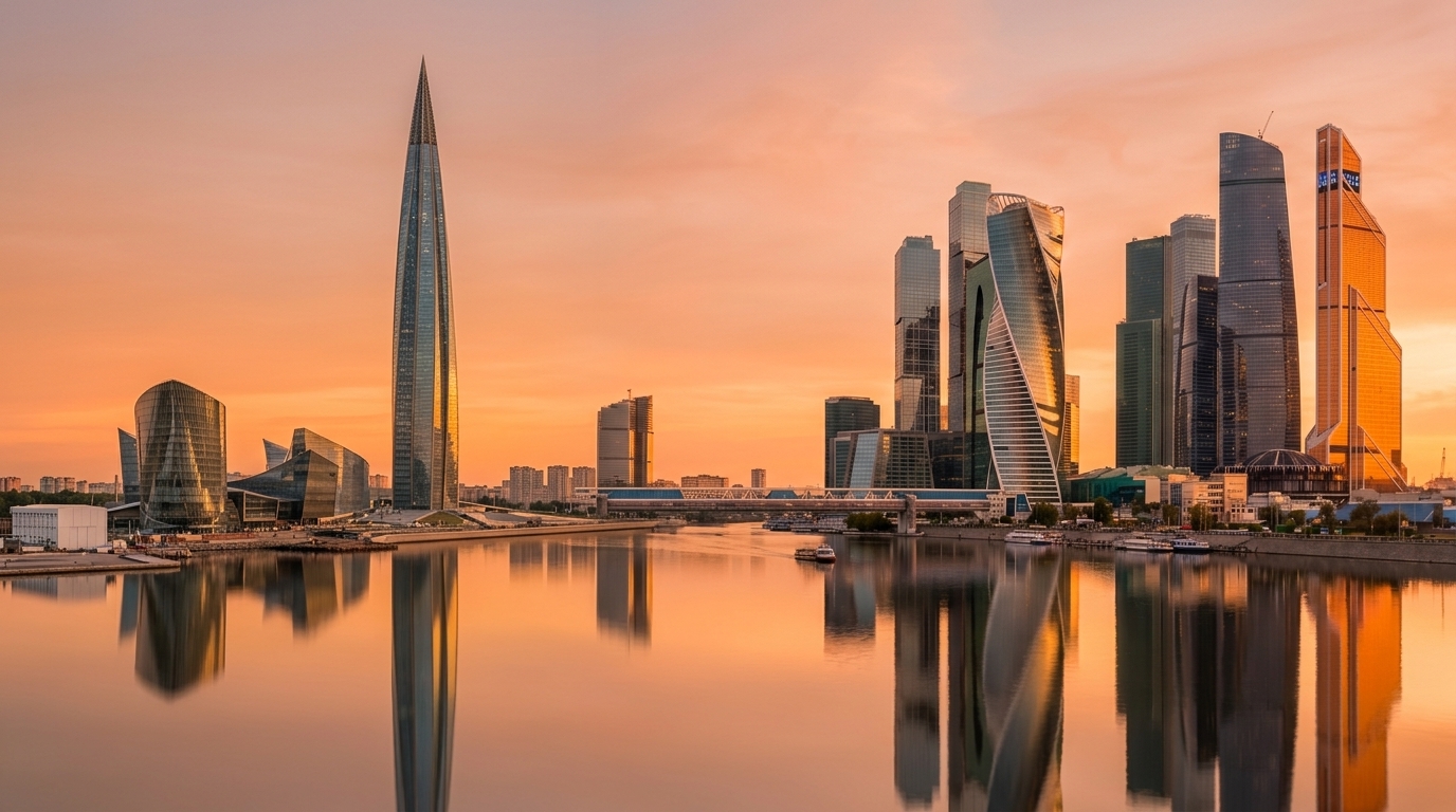 Lakhta Center & Moscow City Sunset Architecture